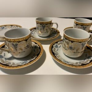 Vintage Gold and Blue Porcelain Turkish coffee cups